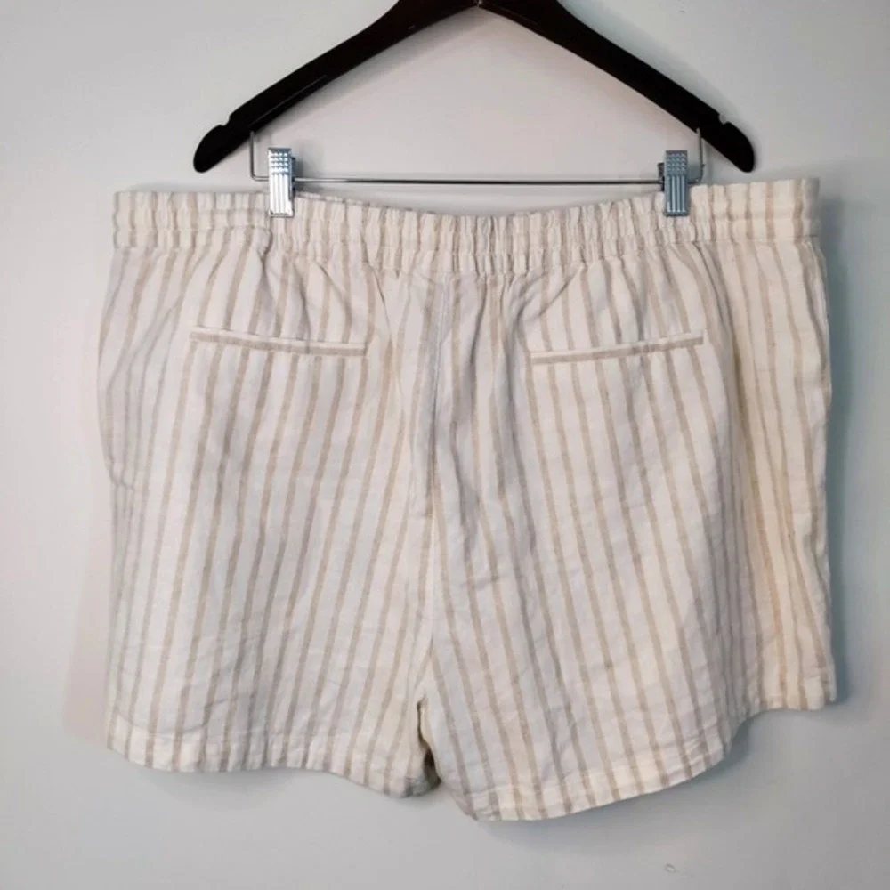 J Crew Linen Blend Beige‎ Stripe Drawstring Beach Resort Preppy Shorts Women 2X